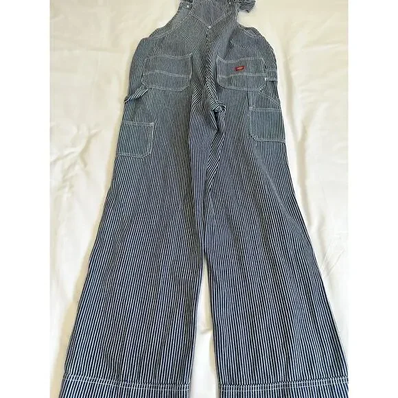 Dickies Stripe Overalls Womens Medium Railroad Bib Carpenter Wide Leg Denim - Picture 6 of 8